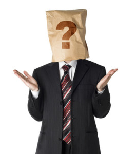 businessman wearing paper bag