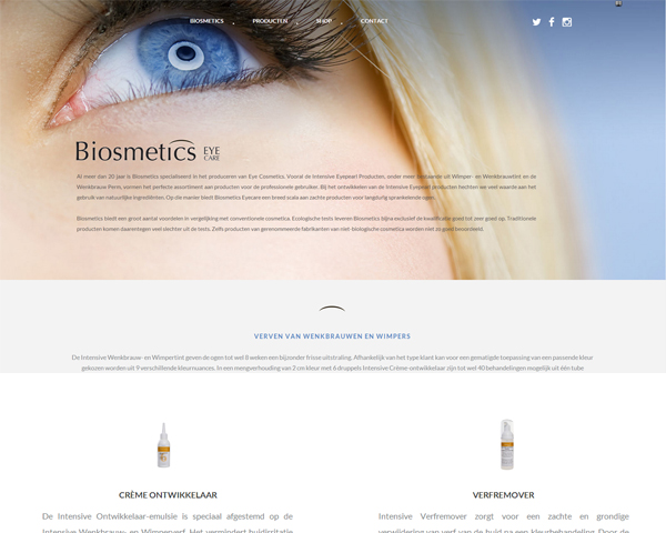 prachtige landingspagina voor Biosmetics eyecare.